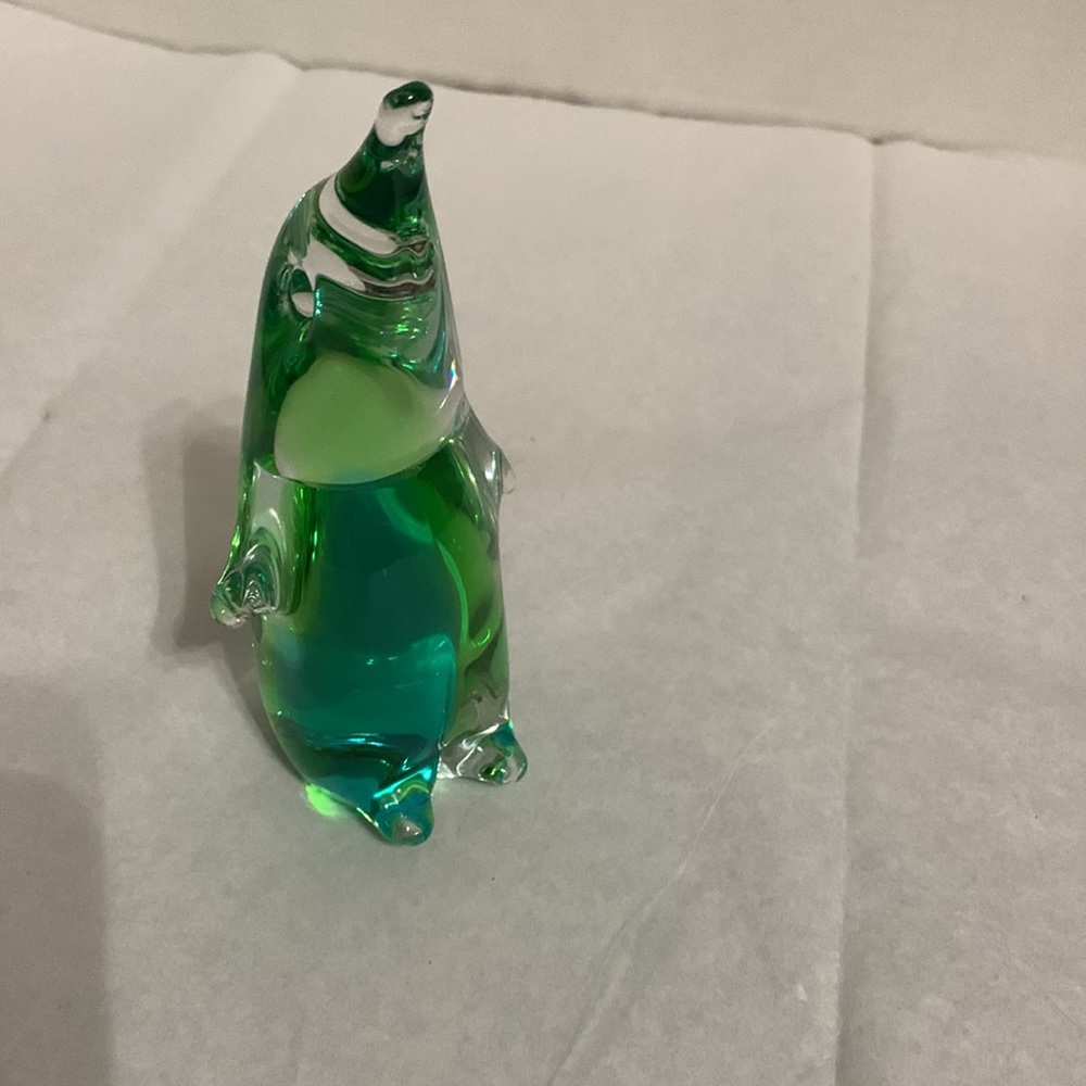 Vintage Hand blown green, blue and clear crystal glass penguin unsigned - Picture 3 of 7
